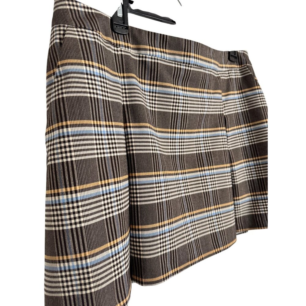 Topshop Plaid Miniskirt Size 12 Box Pleats Brown Cream NWT - Picture 4 of 11